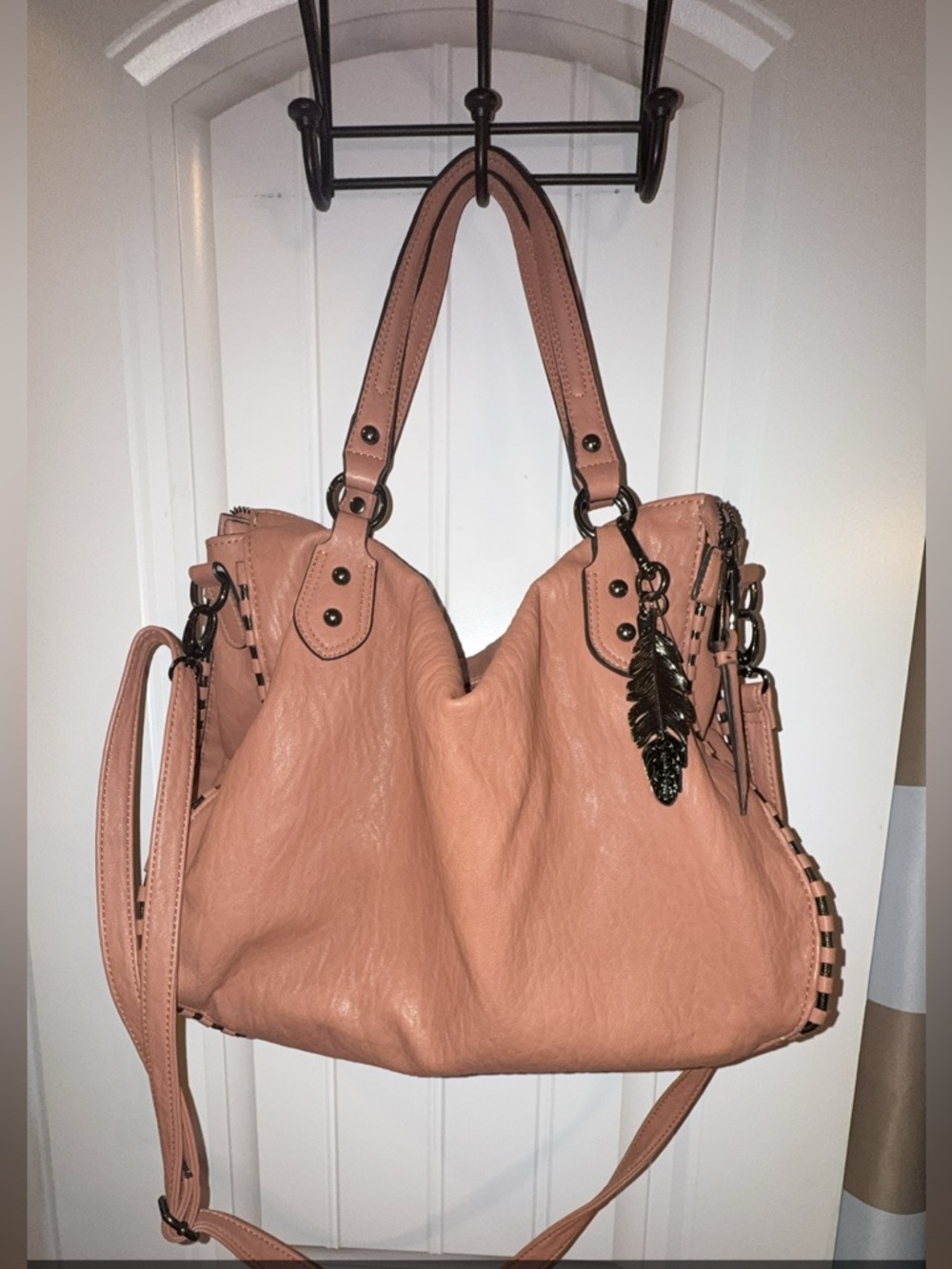 Jessica Simpson Peachy Blush Shoulder Bag with Feather Charm